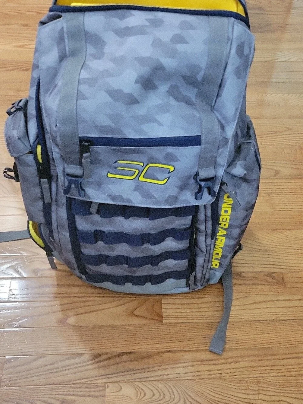 Under Armour Steph Curry Gray Camo Backpack with Yellow Accents